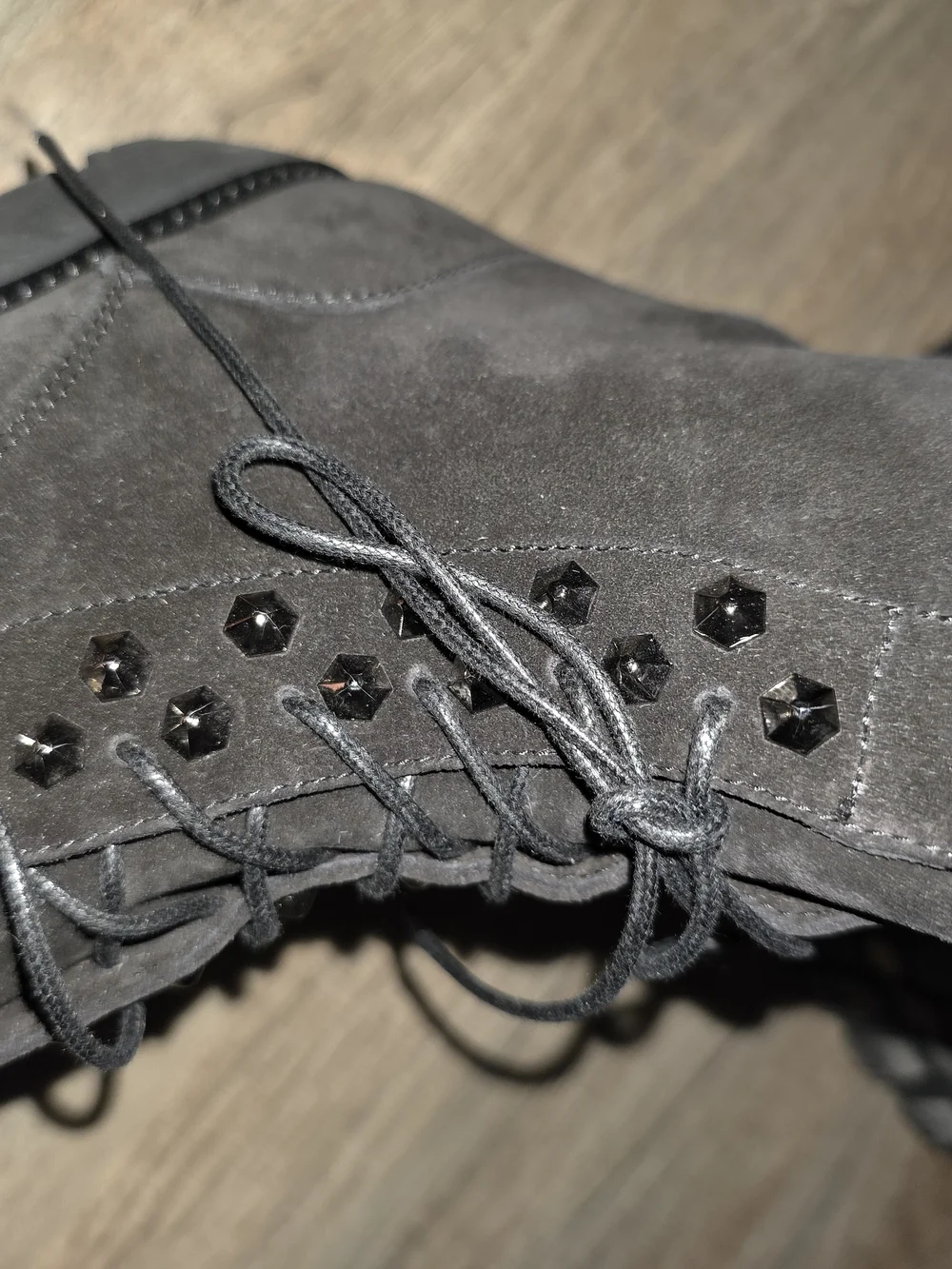 La CANADIENNE Black Suede Studded Lace-Up Mid-Calf Boots